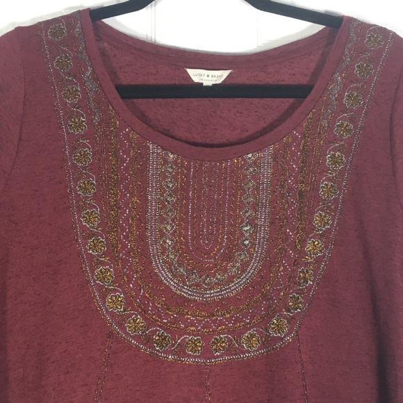 EUC Lucky Brand Burgundy 3/4 Sleeve Length Top - Picture 6 of 7